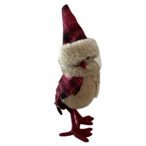 Holiday Christmas Standing Bird Chick Fuzzy Scarf Plaid Hat Shelf Sitter